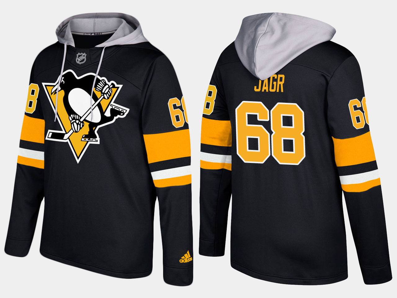 Men NHL Pittsburgh penguins retired #68 jaromir jagr black hoodie->pittsburgh penguins->NHL Jersey